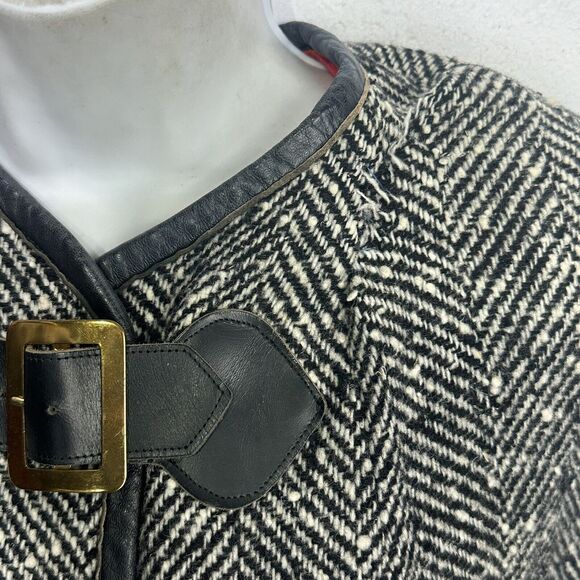 Vintage 80’s wool Herringbone dark academia Cape Cloak Damaged - Picture 7 of 11